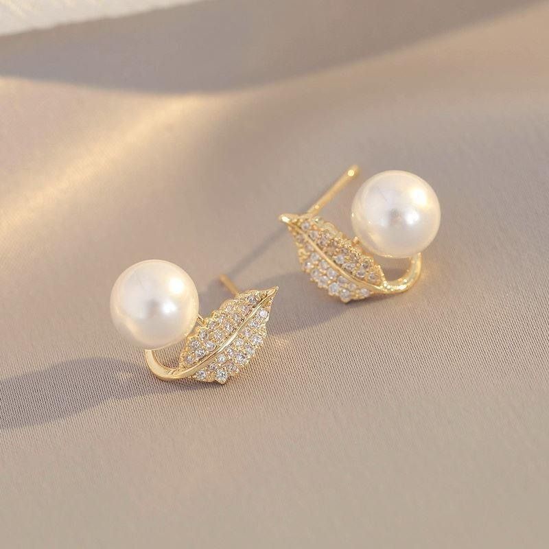 Leaf Pearl Earrings - Classy and Feminine Jewelry for Daily &amp; Party Wear - Studs For Girls And Womens View Gallery - Pakistan