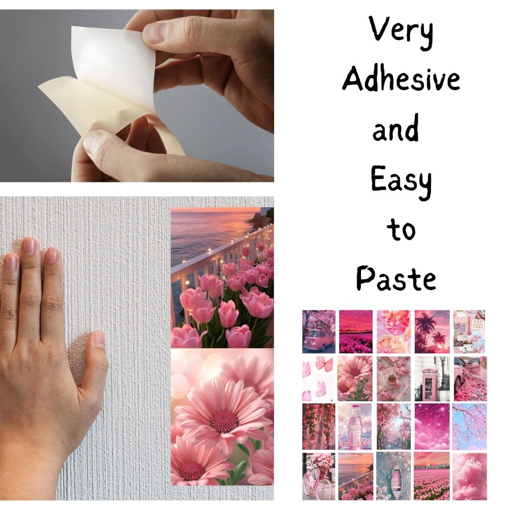 Pack of 20 Pink Wall Collage Set Aesthetic Stickers for Bedroom Decor View Gallery - Pakistan