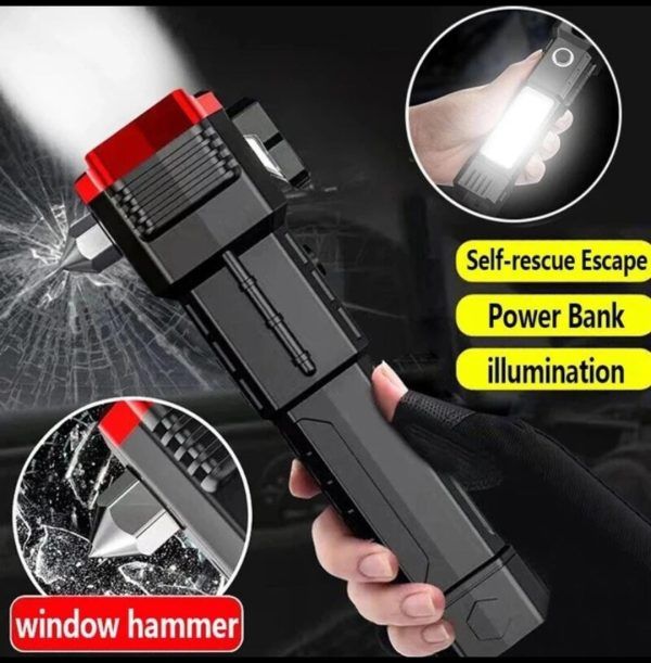 High-power Led Torch Light Rechargeable Flashlight And Multi functional Tactical Hammer &amp;amp; Power Bank To Charge the Phone With Box ( Random Color )