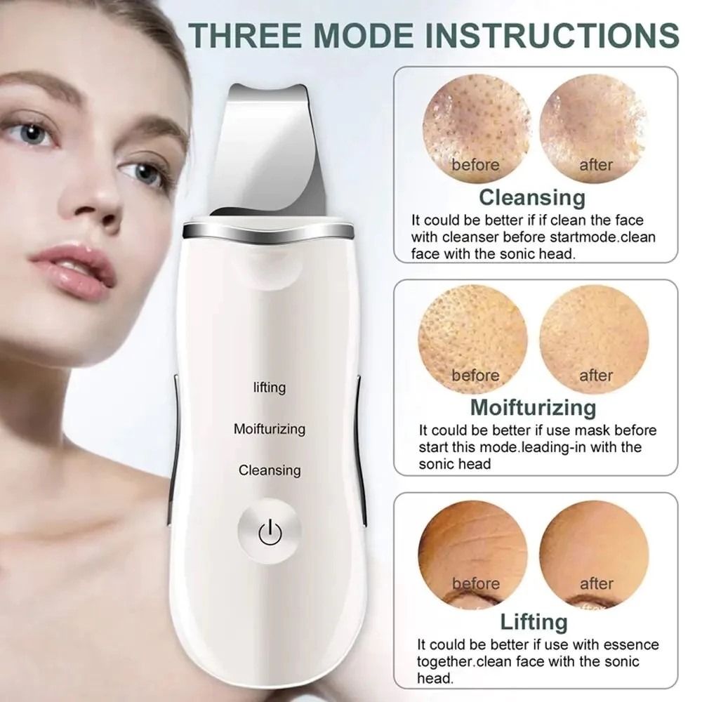 Rechargeable Ultrasonic Skin Scrubber – Deep Cleansing Facial Spatula &amp; Blackhead Remover with Vibration &amp; Peeling Modes View Gallery - Pakistan
