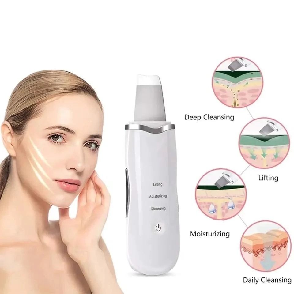 Rechargeable Ultrasonic Skin Scrubber – Deep Cleansing Facial Spatula &amp; Blackhead Remover with Vibration &amp; Peeling Modes View Gallery - Pakistan