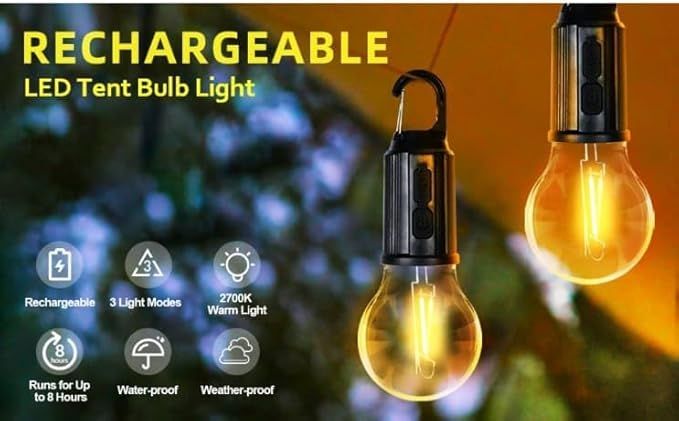 Rechargeable Portable LED Camping Lantern, Tent Lamp with Clip Hook, Essentials Tent Accessories Emergency Camping Lights for Backpacking Camping Hiking Fishing Hurricane Outage type -c charging-Rechargeable Led Light