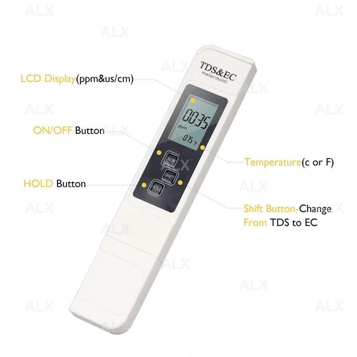 Portable Digital Water TDS, EC, And Temperature Meter (3-in-1) With ATC Function, 1ppm Resolution, 0-9990ppm Purity Tester View Gallery - Pakistan