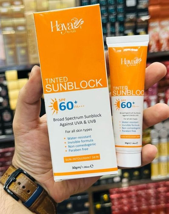 Haya Tinted Sunblock SPF 50 Broad Spectrum UV Protection with Natural Skin Tint, Lightweight &amp;amp; Non-Greasy Formula for All Skin Types write me description for this