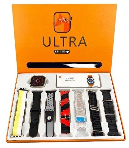 7 in 1 Ultra Smart Watch | 2.0" LCD | 7 Premium Straps | Bluetooth Calling | Wireless Charging | Heart Rate, GPS &amp; Sleep Tracker - Multicolor Strap (Random Box) View Gallery - Pakistan