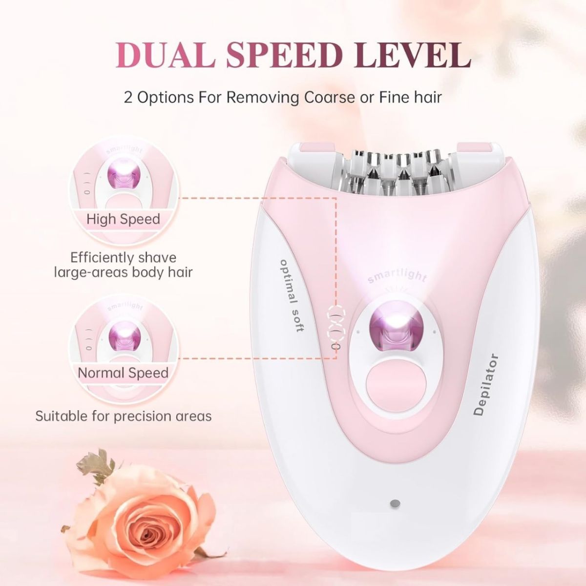 Daling DL-6032 Cordless Ladies Epilator with 2-Speed Adjustment, Painless Hair Removal, Rechargeable, Compact and Easy to Use for Legs, Arms, Underarms