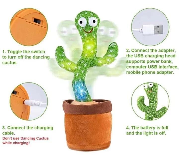 Dancing Cactus Toy – Singing, Talking, Voice Recording Plush with USB Rechargeable Function – Fun Educational Gift for Babies and Kids (Ages 6 Months &amp; Up) - Rechargeable - With Cap View Gallery - Pakistan