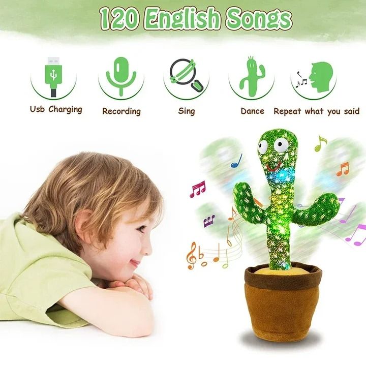 Dancing Cactus Toy – Singing, Talking, Voice Recording Plush with USB Rechargeable Function – Fun Educational Gift for Babies and Kids (Ages 6 Months &amp; Up) - Rechargeable - With Cap View Gallery - Pakistan