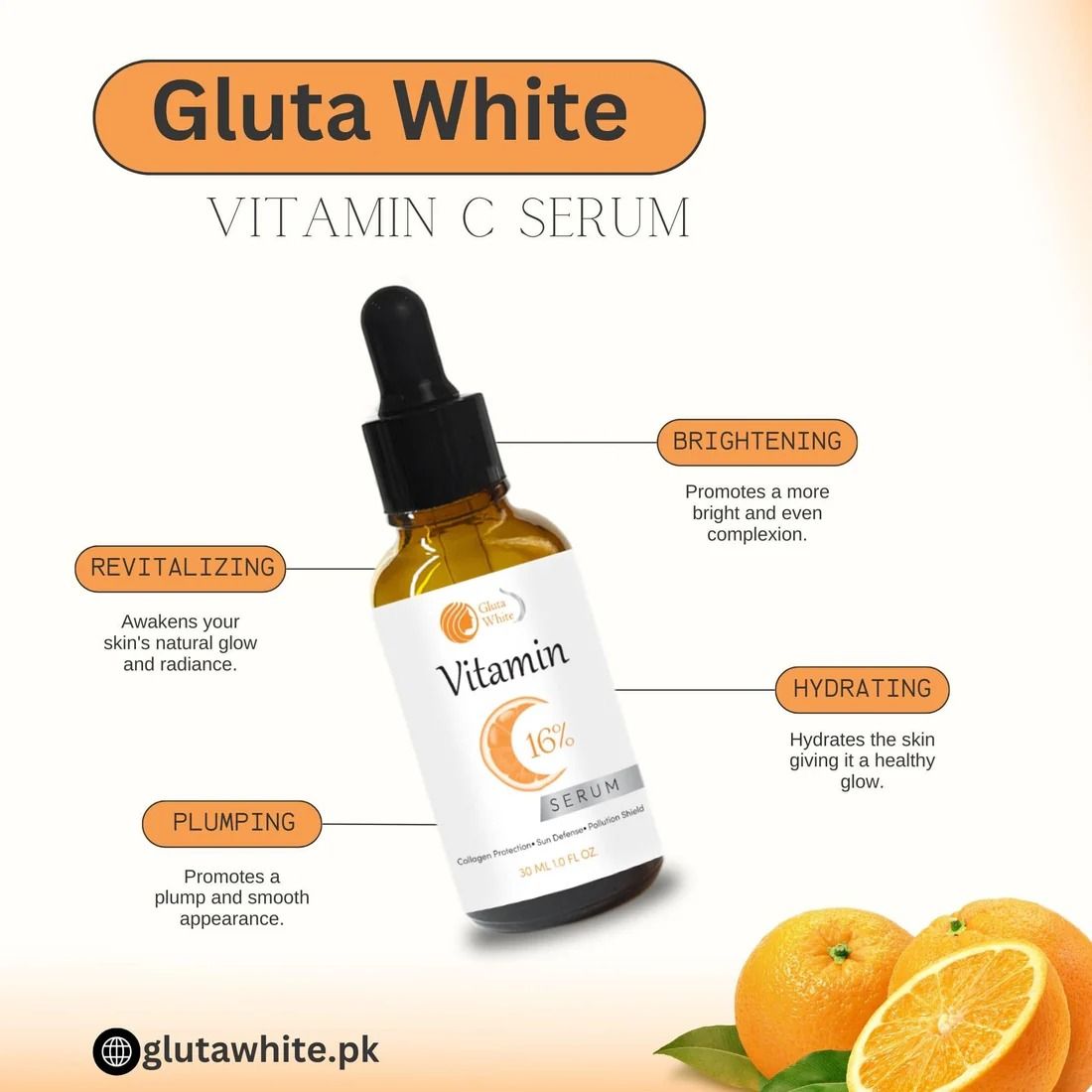 Vitamin C Serum for Face Glowing &amp; Dark Spots | Gluta White Vitamin C 16% Serum | Best Quality Skin Care Serum | Serum For Glowing Serum - 30 ml View Gallery - Pakistan