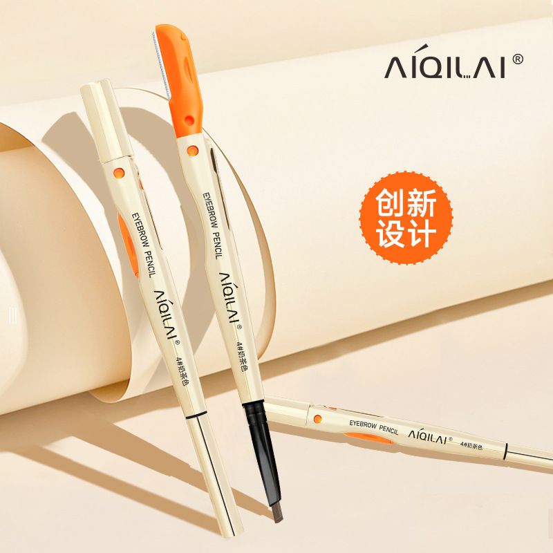 Aiqilai 3 in 1 Eyebrow Pencil | Eyebrow Pencil Gel | Anti-Smudge | Long-Lasting | Three-in-One | Double-Headed | Folding Eyebrow Trimming Knife | Brush