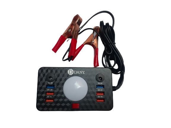 Dany C-1 Clipper Charger | 6 USB Ports | LED Light | DC Solar Mobile Charger | USB Battery Clamp | Power Cable | Short Circuit &amp; Overload Protection - DC Mobile Charger - Original View Gallery - Pakistan