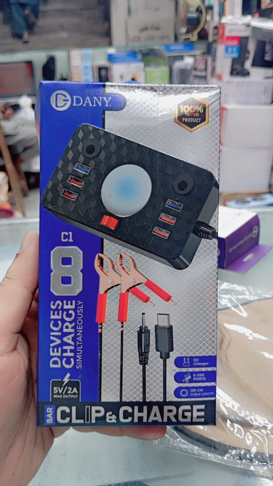 Dany C-1 Clipper Charger | 6 USB Ports | LED Light | DC Solar Mobile Charger | USB Battery Clamp | Power Cable | Short Circuit &amp; Overload Protection - DC Mobile Charger - Original View Gallery - Pakistan