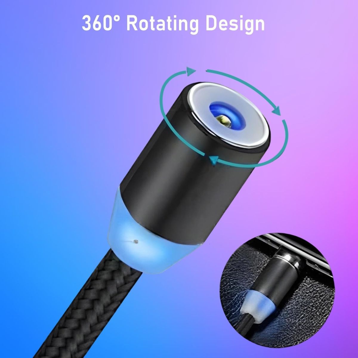 3-in-1 Magnetic Fast Charging Cable | Micro USB, Type-C &amp; iPhone | 360° Rotation | LED | 3A | Nylon Braided | Magnetic Charging Cables For Android &amp; IOS | Charging Cable For Mobile Phone ( Random Color ) View Gallery - Pakistan