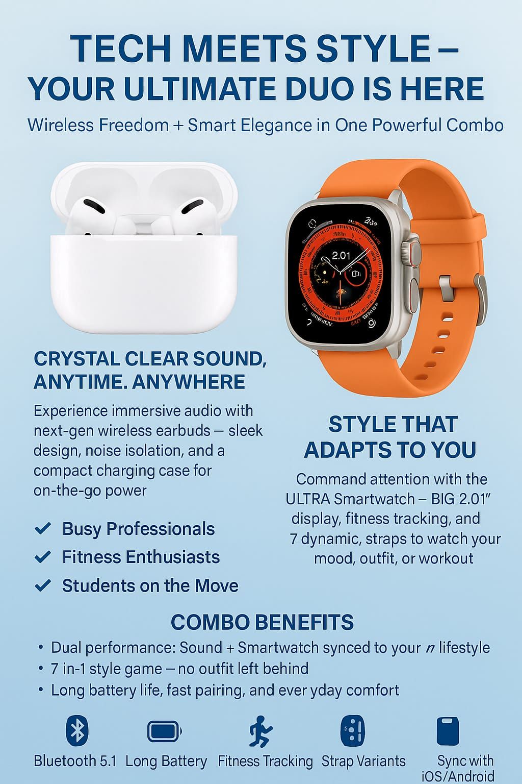 AirPods Pro 2 + Ultra 7-in-1 Smartwatch Combo | Premium Sound &amp; Style Deal View Gallery - Pakistan