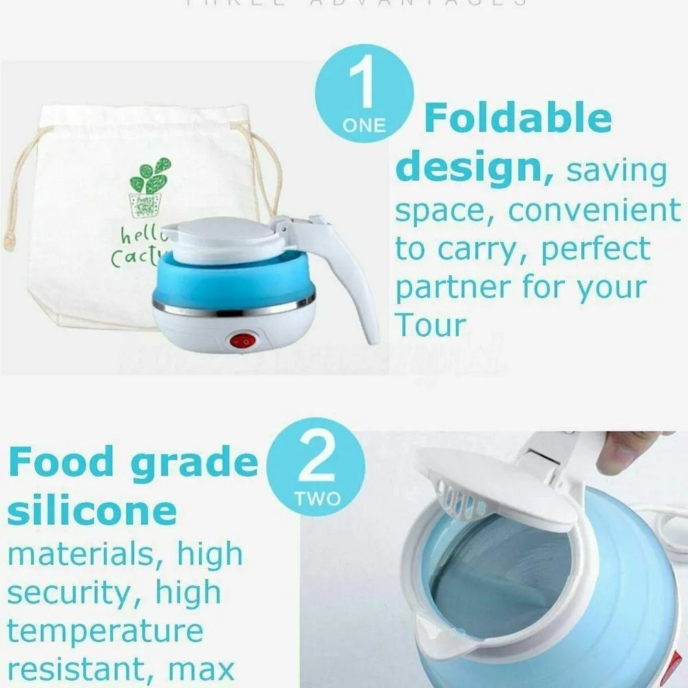 Fast Water Boiling 600 ml Portable Kettle Travel Kettle Foods Boils Quickly Silicone Small Collapsible Foldable Electric Sports Bottle ( Random Color ) View Gallery - Pakistan