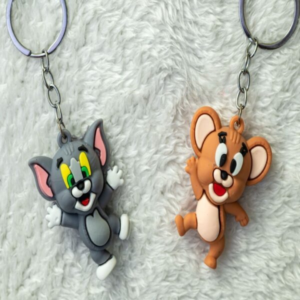 Pack of 2 Tom &amp;amp; Jerry Cartoon Keychains – High Quality Silicone Rubber | Fun Bag &amp;amp; Key Ring - Key-Chain For Kids - Cartoon Keychain ( Random Design ) 