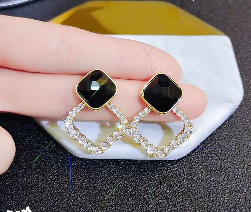 Zircon Korean Black Shiny Earing resin rhombus earrings earrings jewelry fashion for women View Gallery - Pakistan