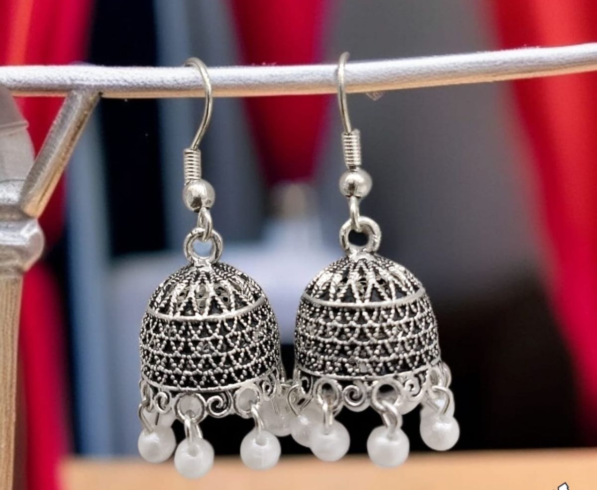 Silver Indian Jumky /  Jhumka Earrings by Quirky Fashions | Ethnic wear | Casual wear View Gallery - Pakistan