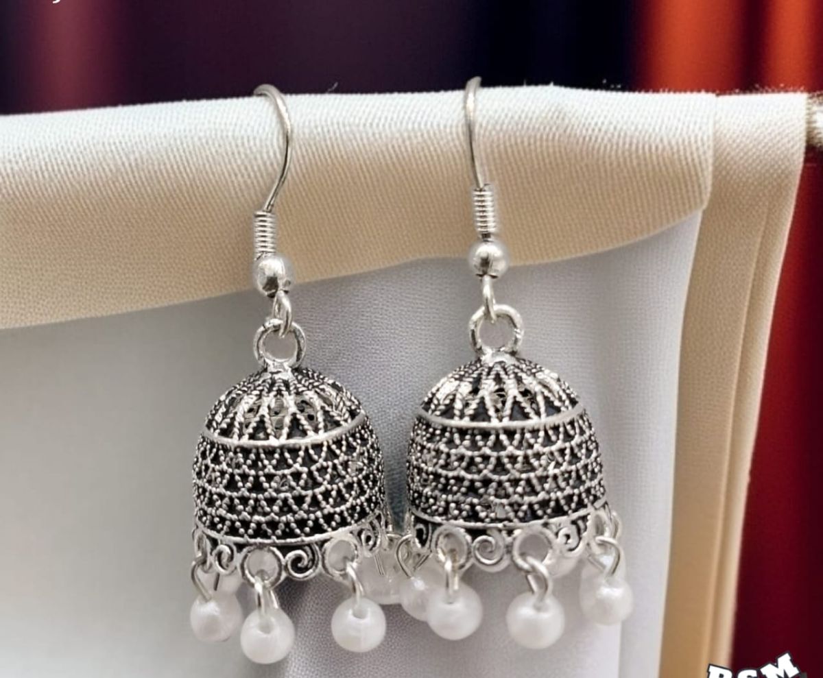 Silver Indian Jumky /  Jhumka Earrings by Quirky Fashions | Ethnic wear | Casual wear View Gallery - Pakistan
