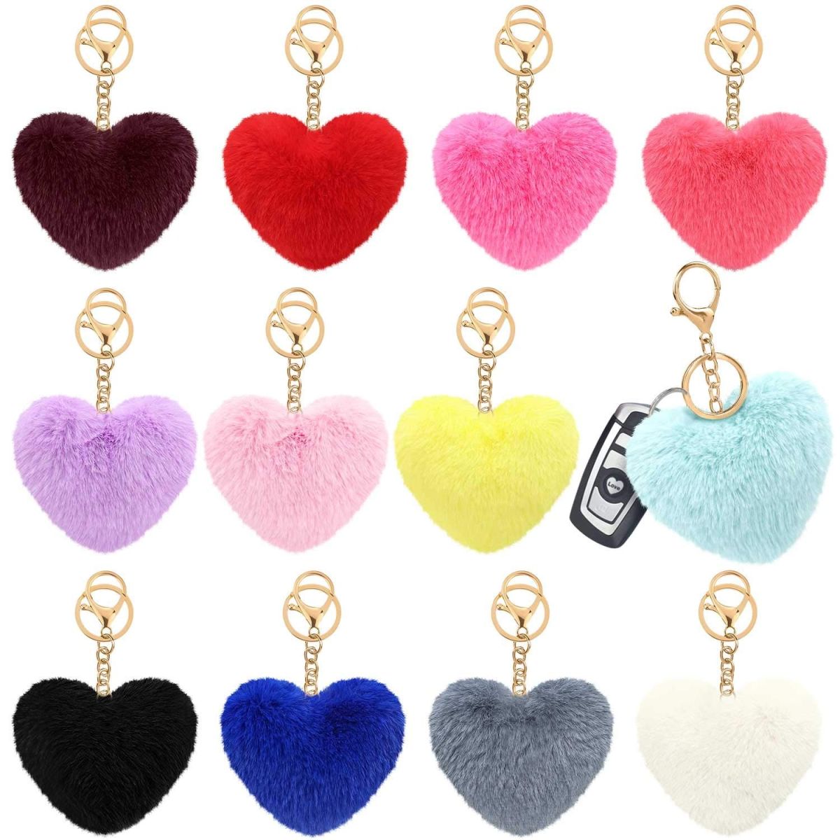 01 PCs Heart Fluffy Fur Ball Pom Pom Keychain – Keychains For Girls - Key-Chain For Bags - Keychain For Pouch - Heart Keychain | Random Color View Gallery - Pakistan