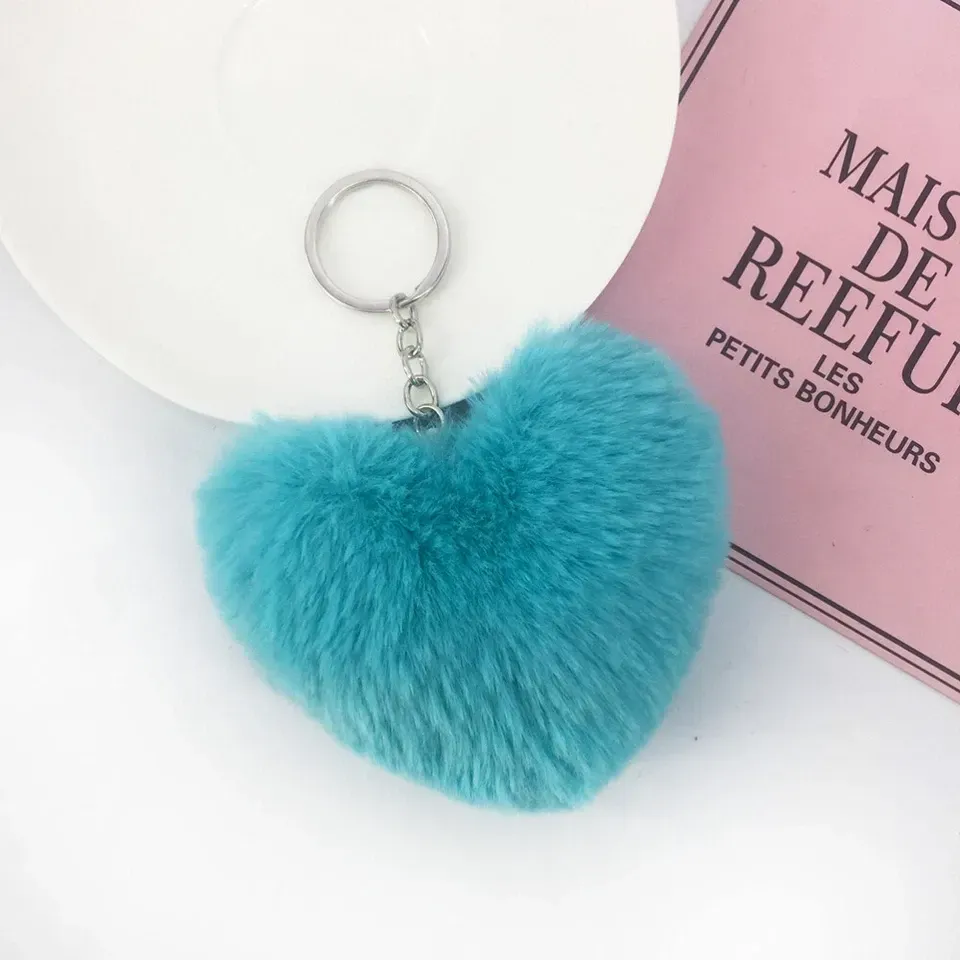 01 PCs Heart Fluffy Fur Ball Pom Pom Keychain – Keychains For Girls - Key-Chain For Bags - Keychain For Pouch - Heart Keychain | Random Color View Gallery - Pakistan