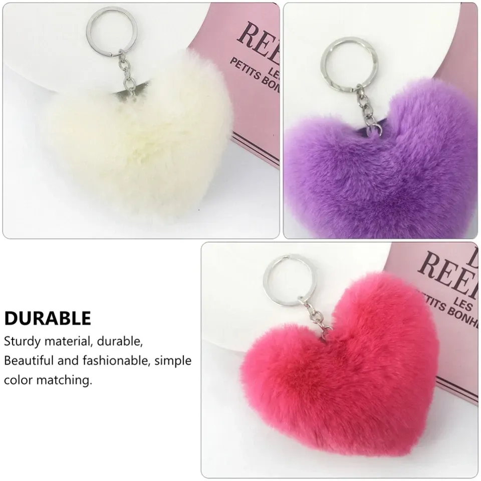 01 PCs Heart Fluffy Fur Ball Pom Pom Keychain – Keychains For Girls - Key-Chain For Bags - Keychain For Pouch - Heart Keychain | Random Color View Gallery - Pakistan