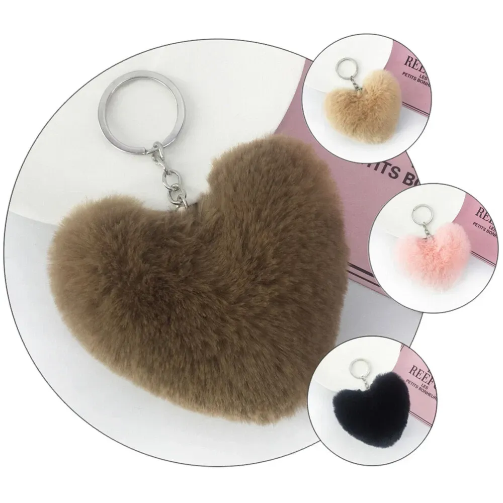 01 PCs Heart Fluffy Fur Ball Pom Pom Keychain – Keychains For Girls - Key-Chain For Bags - Keychain For Pouch - Heart Keychain | Random Color View Gallery - Pakistan