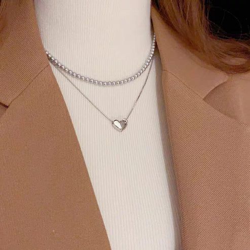 Elegant double Layer Heart pearl Pendent / Necklace Party Jewelry Gifts Accessories for Women