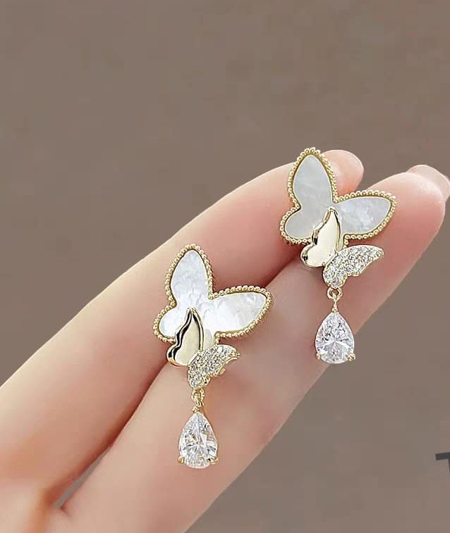 Double Butterfly Hanging Pearl Earings / Earrings Women's Earrings for Gift  / for girls