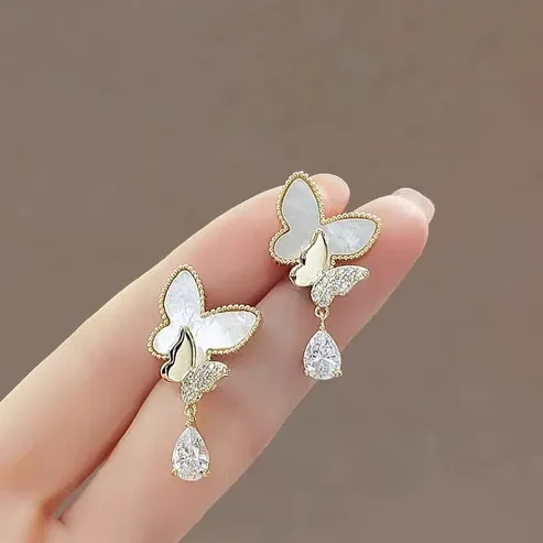 Double Butterfly Hanging Pearl Earings / Earrings Women's Earrings for Gift  / for girls View Gallery - Pakistan