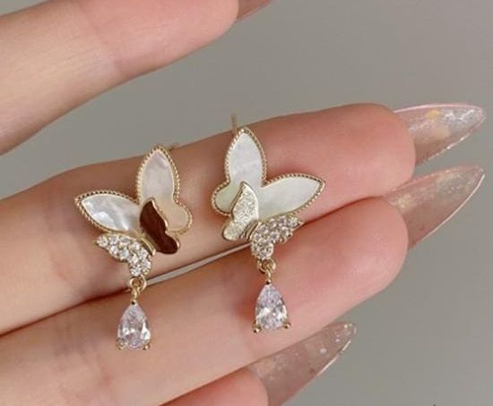 Double Butterfly Hanging Pearl Earings / Earrings Women's Earrings for Gift  / for girls View Gallery - Pakistan
