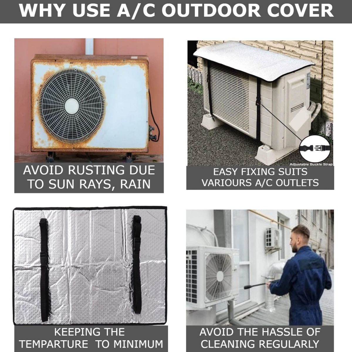 Ac Outdoor Unit Protector Heat Insulation Sunlight Shade Protector from Dust With Adjustable Buckle Rain Cover Air Conditioner Cover 34*16 View Gallery - Pakistan