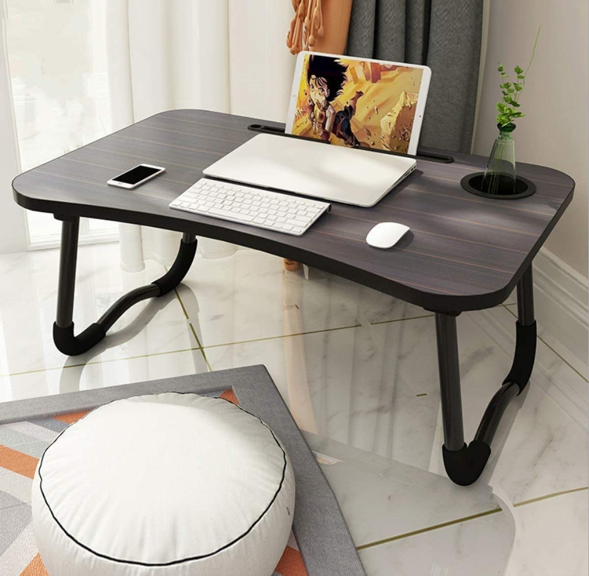 Wooden Laptop Table - Laptop Stand - Floor Table - Laptop table - Drawing Desk - Bed Tray Table Fold-able - Table Notebook Stand Reading Holder - Study Table - Portable Desk - Random Color View Gallery - Pakistan