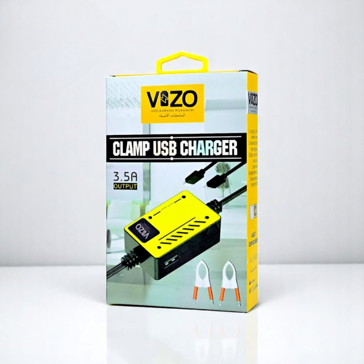 Vizo V5000 – Multi-Port Clip Charger | V5000 – 3.5A Multi-Port Clip Charger with Micro USB, Type-C &amp; USB-A | Versatile Clamp Design for Smartphones &amp; Tablets View Gallery - Pakistan
