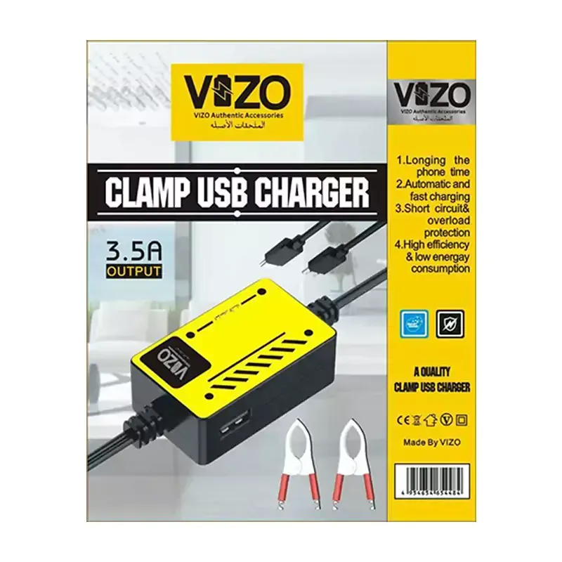 Vizo V5000 – Multi-Port Clip Charger | V5000 – 3.5A Multi-Port Clip Charger with Micro USB, Type-C &amp; USB-A | Versatile Clamp Design for Smartphones &amp; Tablets View Gallery - Pakistan