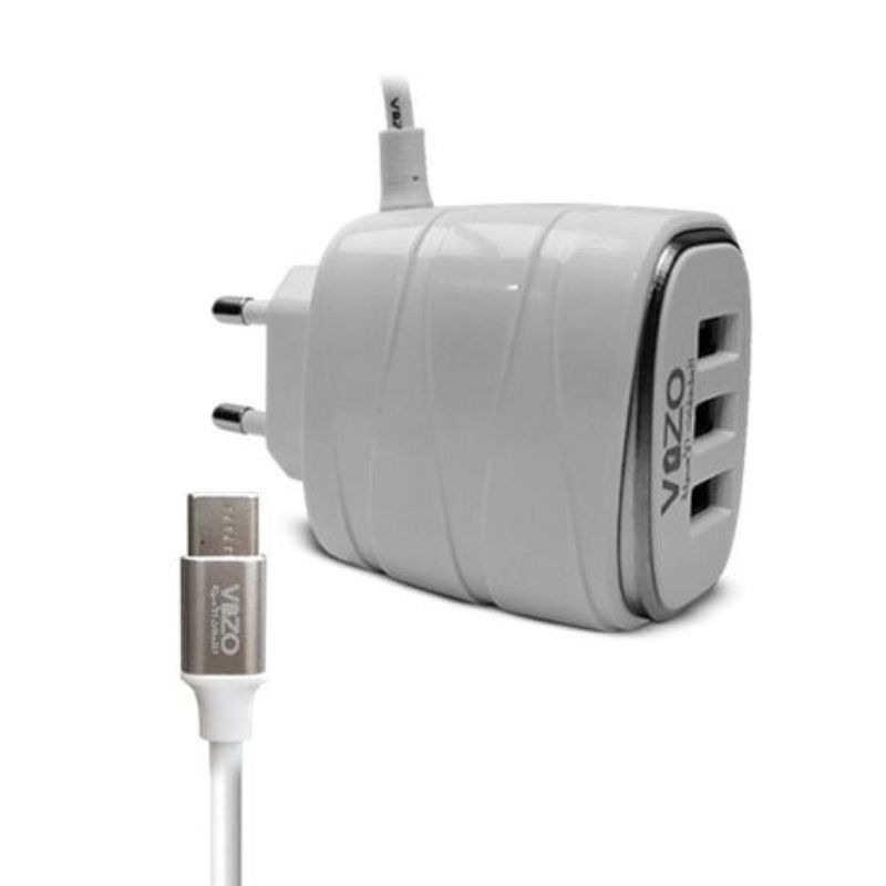 Vizo V16-Type-C – 4A Smart Fast Charger (3 USB Ports + Built-in Type-C Cable) | Best Quality Type-C Charger For Android - Mobile Phone Charger - Android Charger View Gallery - Pakistan