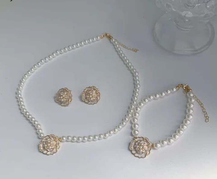 Elegant Flower Design Pearl Stone Set  / Necklace/ Earrings /Braclet   For Women Jewelry View Gallery - Pakistan