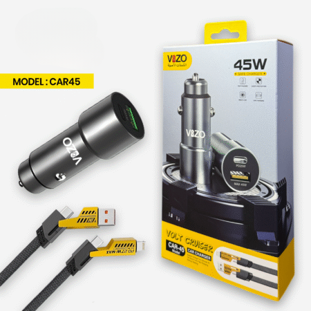 Car45 Volt Series – Dual Port Smart Car Charger (with V999 4-in-1 Cable) | Car Charger - Portable Charger For Car | Vizo Car Charger | Vizo Car45