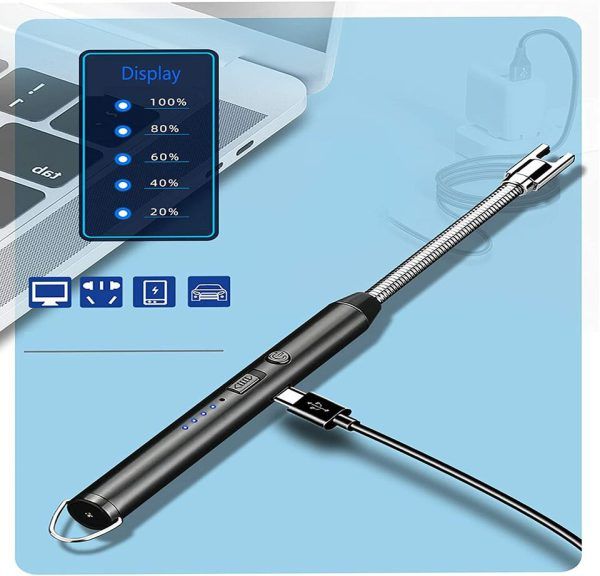 Arc Lighter With Usb Charging | Flameless Windproof | LED Battery Display | Safety Switch | Rotate 360 Degrees ( Random Color ) View Gallery - Pakistan
