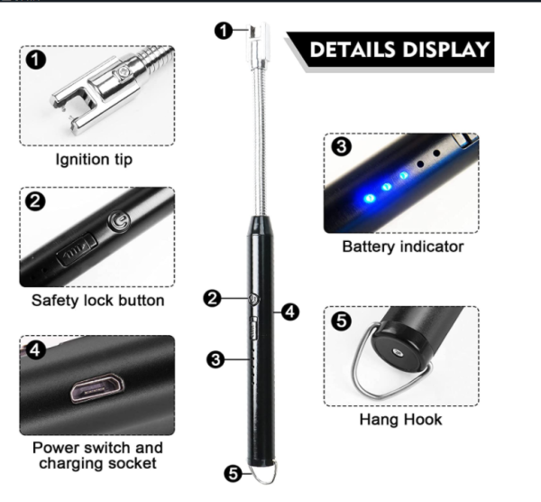 Arc Lighter With Usb Charging | Flameless Windproof | LED Battery Display | Safety Switch | Rotate 360 Degrees ( Random Color ) View Gallery - Pakistan
