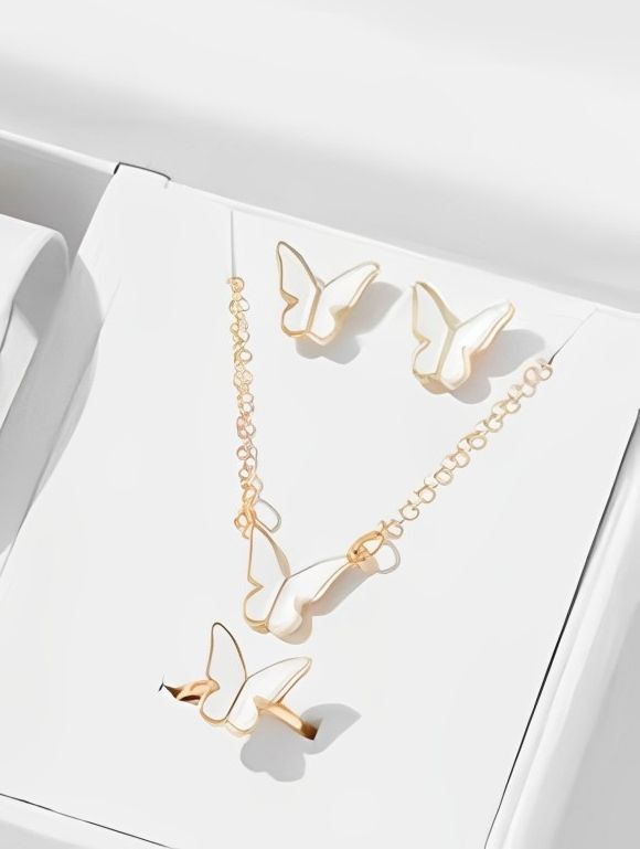 Butterfly Set, Pack Of 4 / Pendants Necklace Earrings Ring For Women Jewelry -white View Gallery - Pakistan