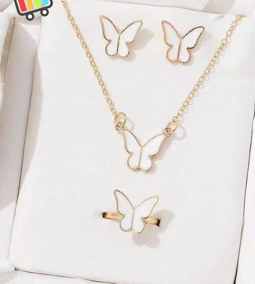 Butterfly Set, Pack Of 4 / Pendants Necklace Earrings Ring For Women Jewelry -white View Gallery - Pakistan