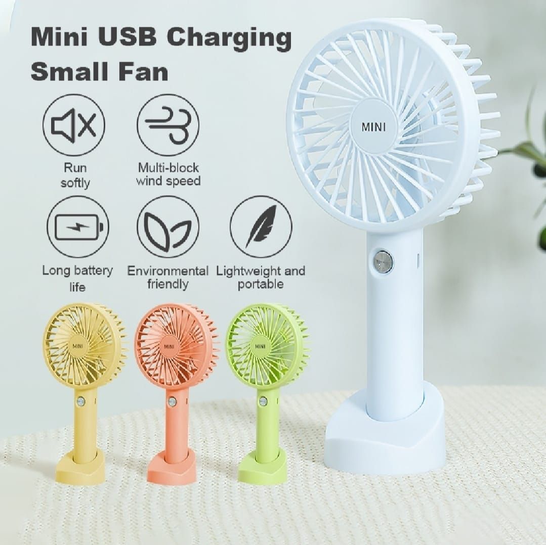 Portable USB Rechargeable Fan | Handheld 3 Speed Strong Wind Electric Small Mini Cooling Fan (random color) View Gallery - Pakistan