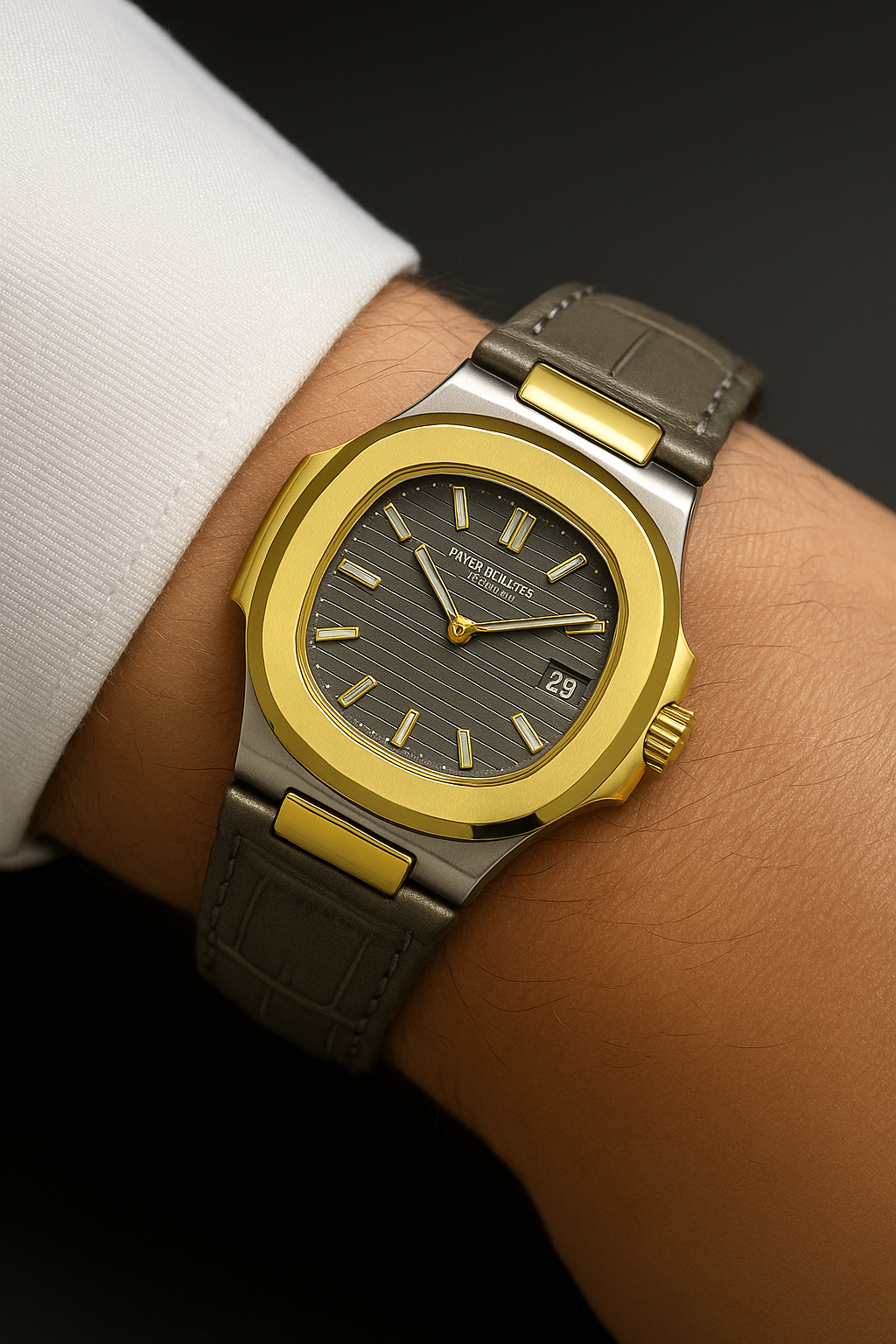 Patek Philippe Nautilus 8044 – Grey Gold Tone | 3ATM Water Resistant Luxury Watch Without Box View Gallery - Pakistan