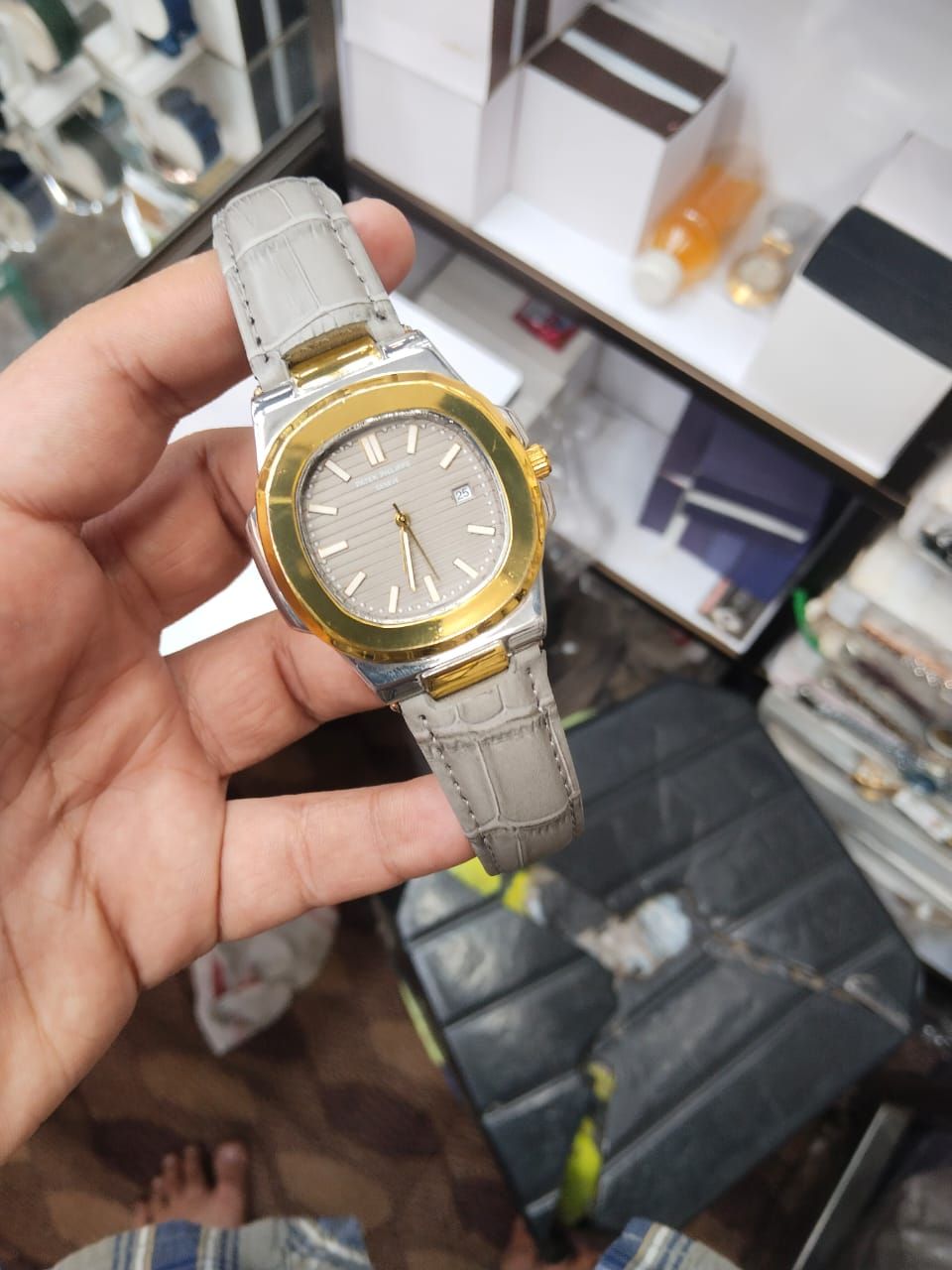 Patek Philippe Nautilus 8044 – Grey Gold Tone | 3ATM Water Resistant Luxury Watch Without Box View Gallery - Pakistan