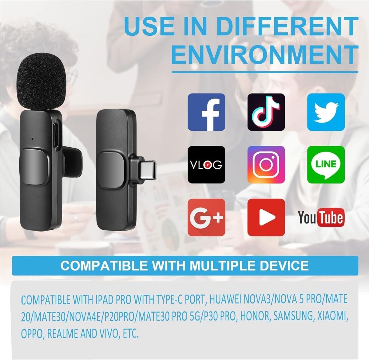 WIRELESS MIC K9 Dual Microphone Mic Plug &amp; Play USB Type C Plug Wireless Lavalier Microphone View Gallery - Pakistan