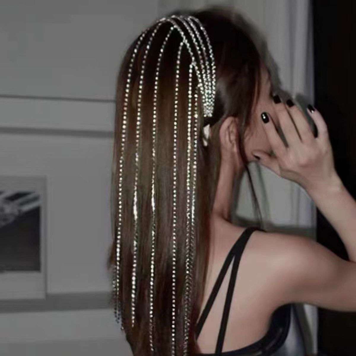 Full Rhinestone Long Tassel Headband For Women Multilayer Flashing Crystal Hairband Party Hair Accessories View Gallery - Pakistan