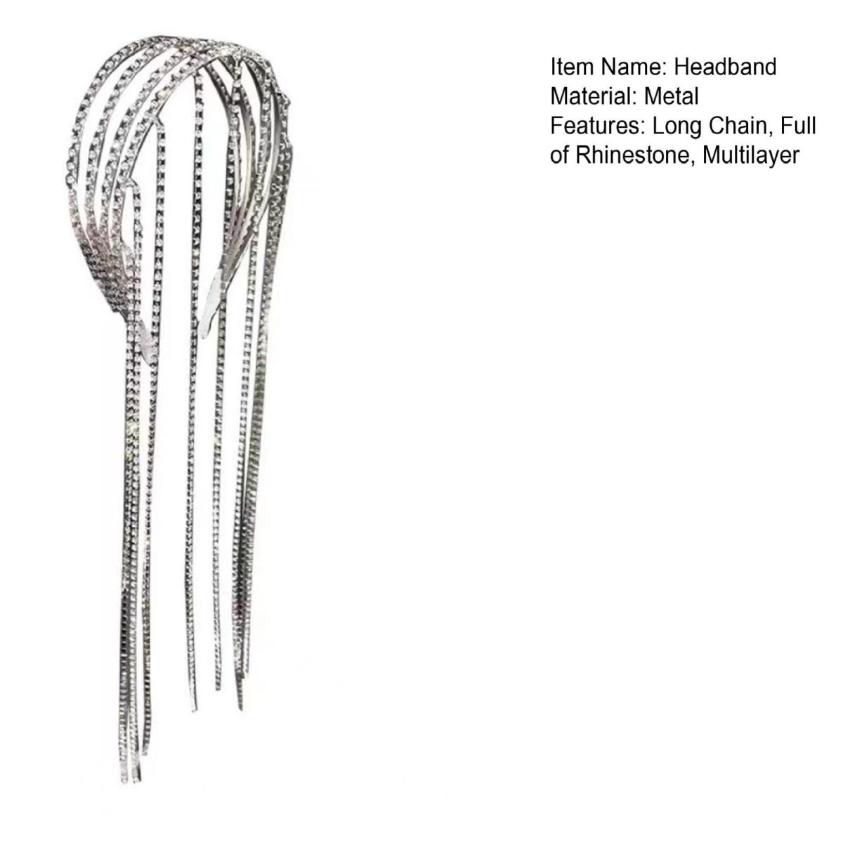 Full Rhinestone Long Tassel Headband For Women Multilayer Flashing Crystal Hairband Party Hair Accessories View Gallery - Pakistan