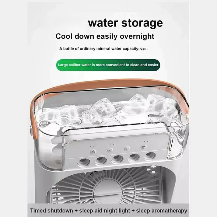 Portable Air Conditioner Fan USB Electric Fan with LED Night Light, Fine Mist Water, and Humidifier Function | Led Night Light Water Mist - Random Color 10 inch View Gallery - Pakistan