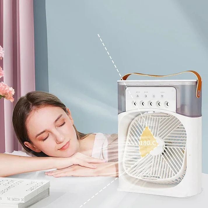 Portable Air Conditioner Fan USB Electric Fan with LED Night Light, Fine Mist Water, and Humidifier Function | Led Night Light Water Mist - Random Color 10 inch View Gallery - Pakistan